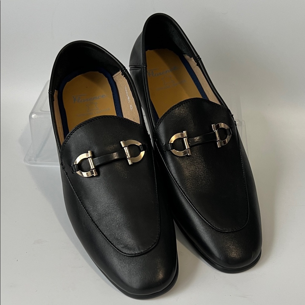 Flarence Leather Men's Black Horse Bit Loafers - 42